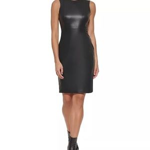 NWT Calvin Klein Faux Leather Sheath Dress